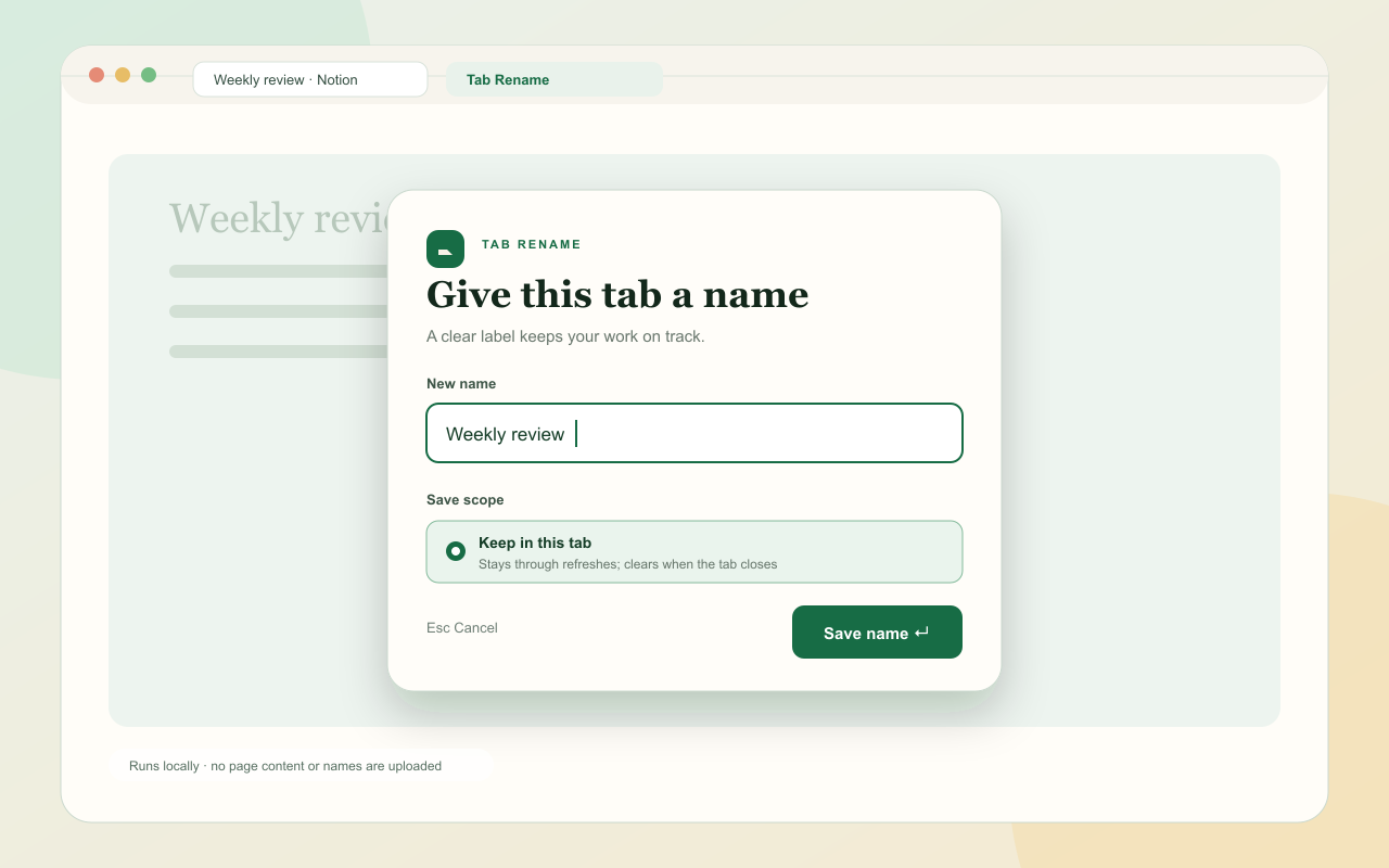 Tab Rename rename overlay on a webpage